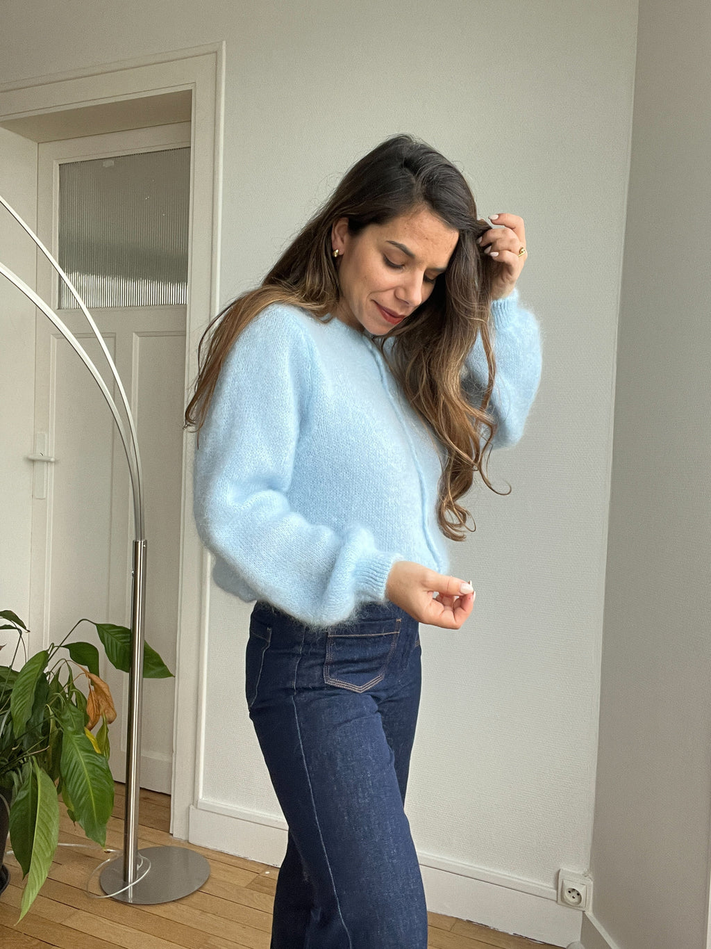 Maille en laine Bianca bleu glacier