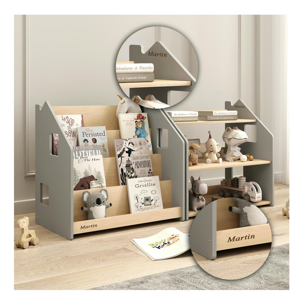Librería y Estantería Para Juguetes Dúo – Blanco y Gris