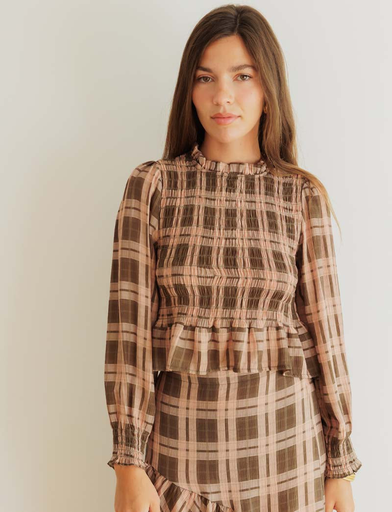 Palomy Pink & Olive Checked Blouse