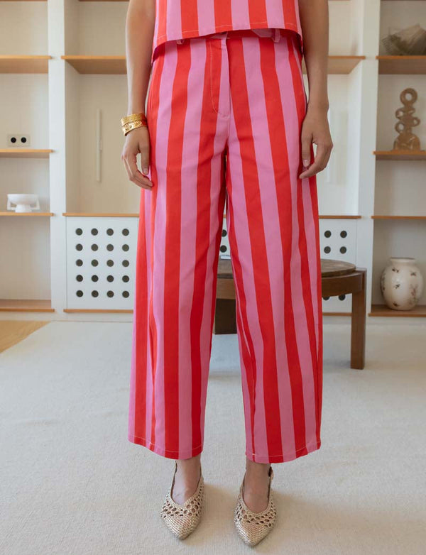Rosa- & Rödrandiga Jeans Barel