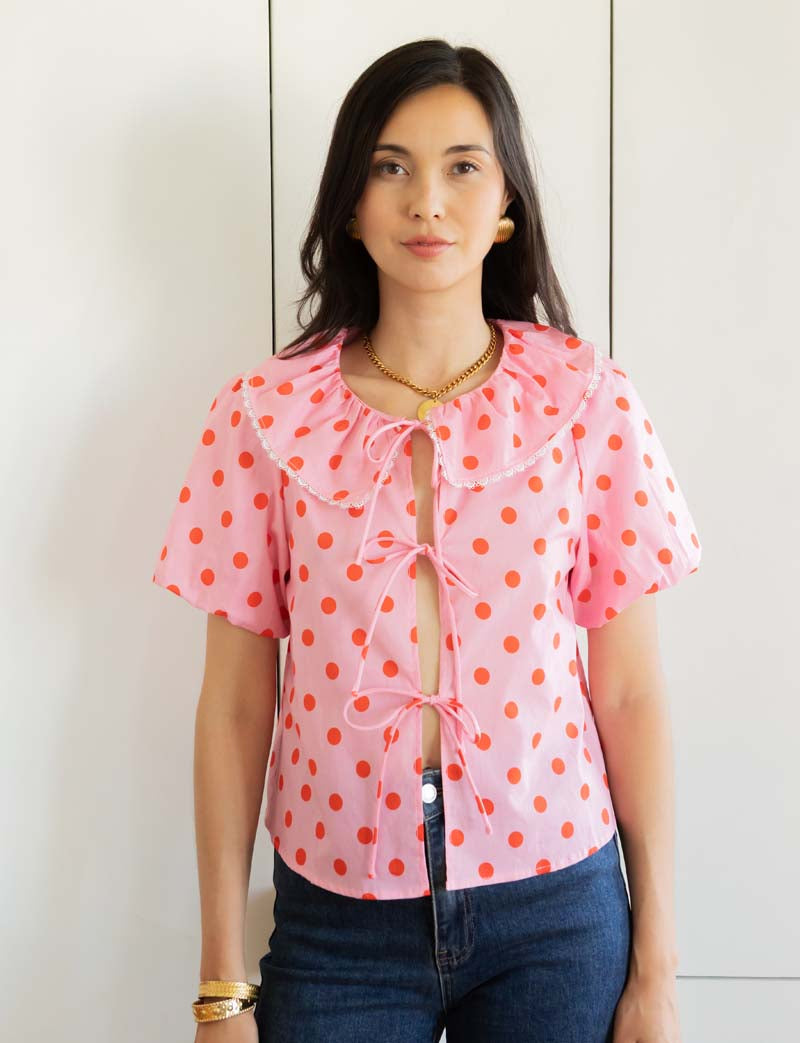 Blusa Rosa A Pois Rossi Sofi