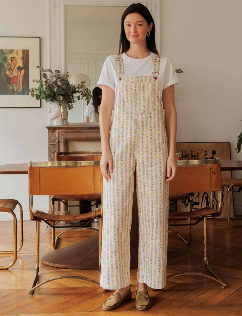 Ecru & Floral Dungarees Roey