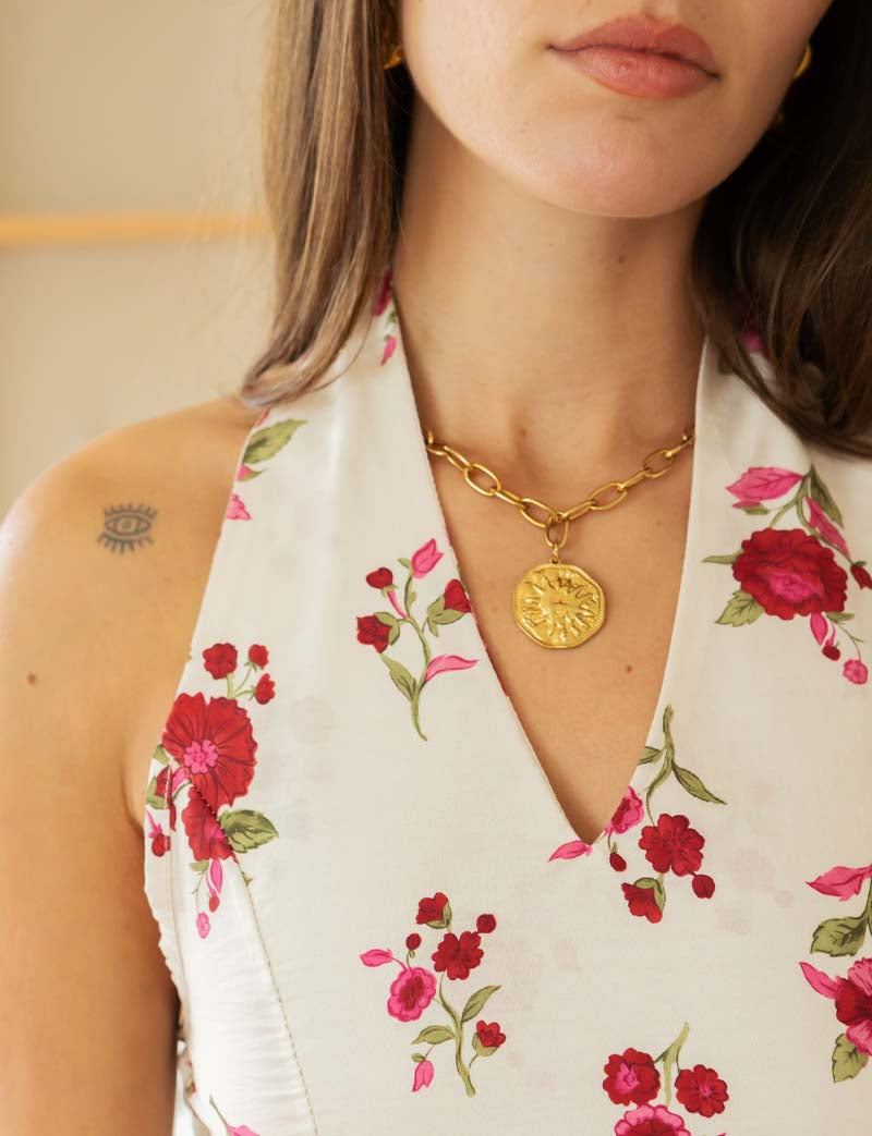 Naturvit topp & rosa blommor Ona