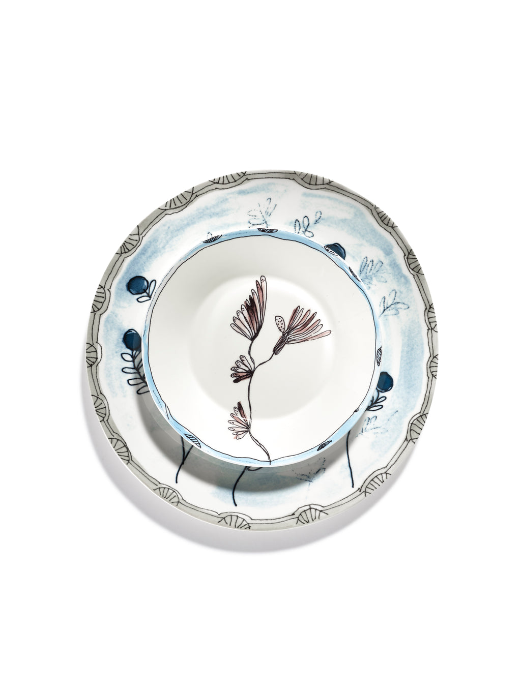 Midnight Flowers - Set of 2 Soup Plates - S - Bone China Porcelain - Camelia Aubergine