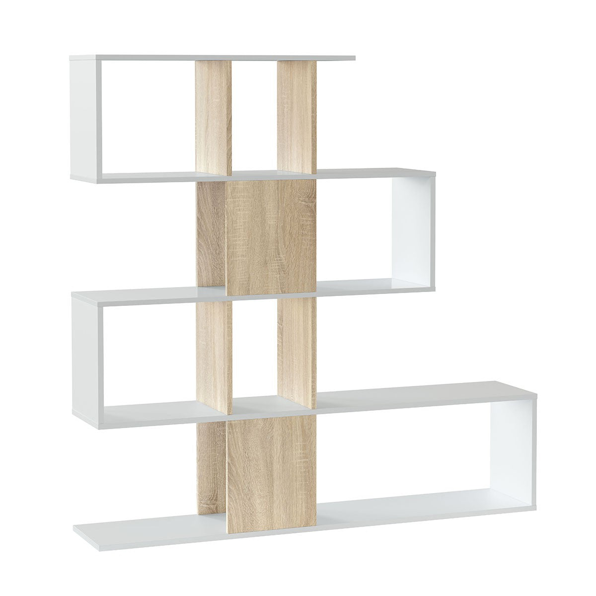 Zigzag - Bibliothèque 4 Niveaux 11 Compartiments - Bois Clair