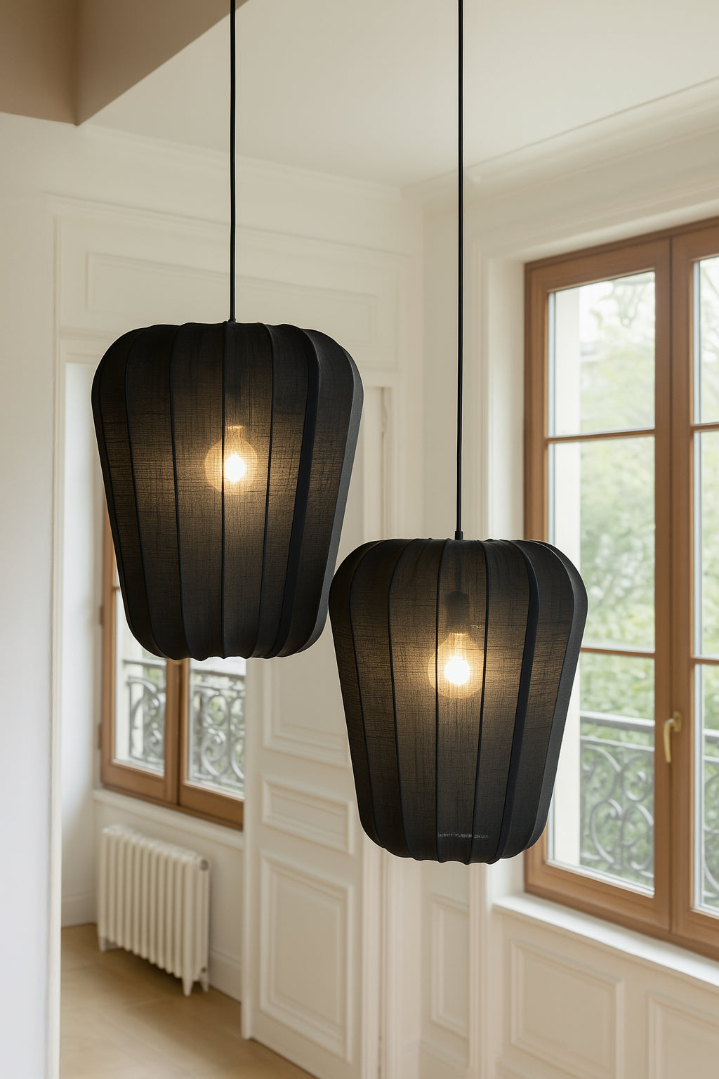 Large Alba Pendant Lamp - Black Cotton and Metal