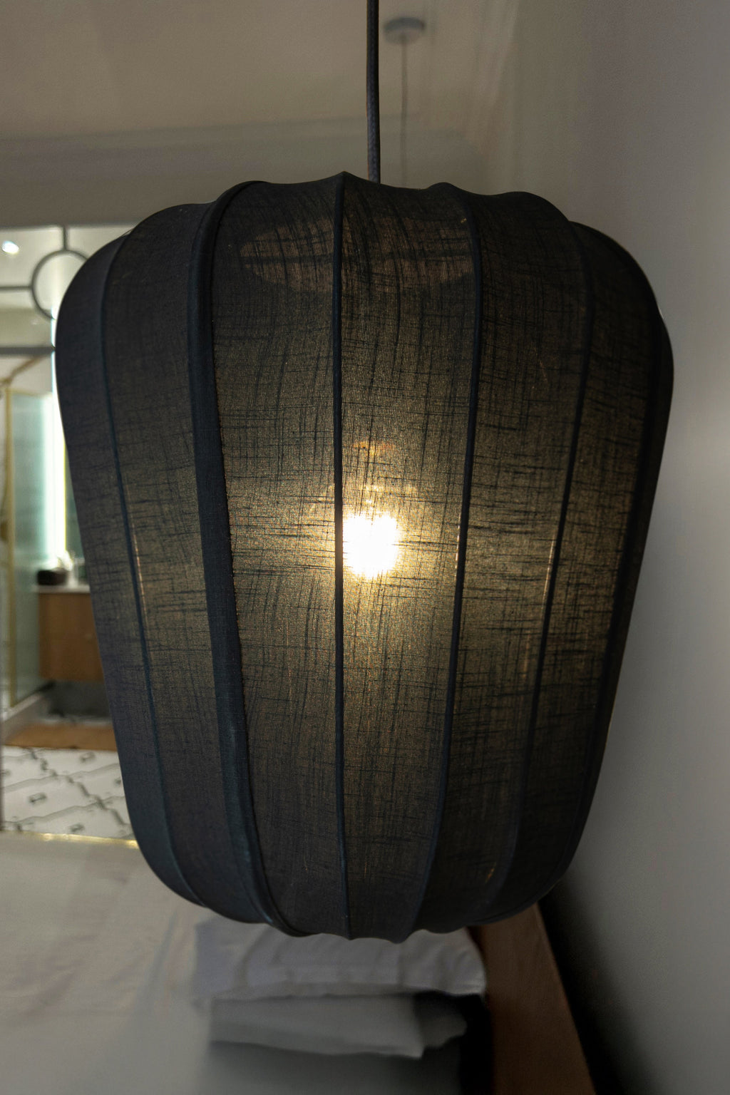 Large Alba Pendant Lamp - Black Cotton and Metal