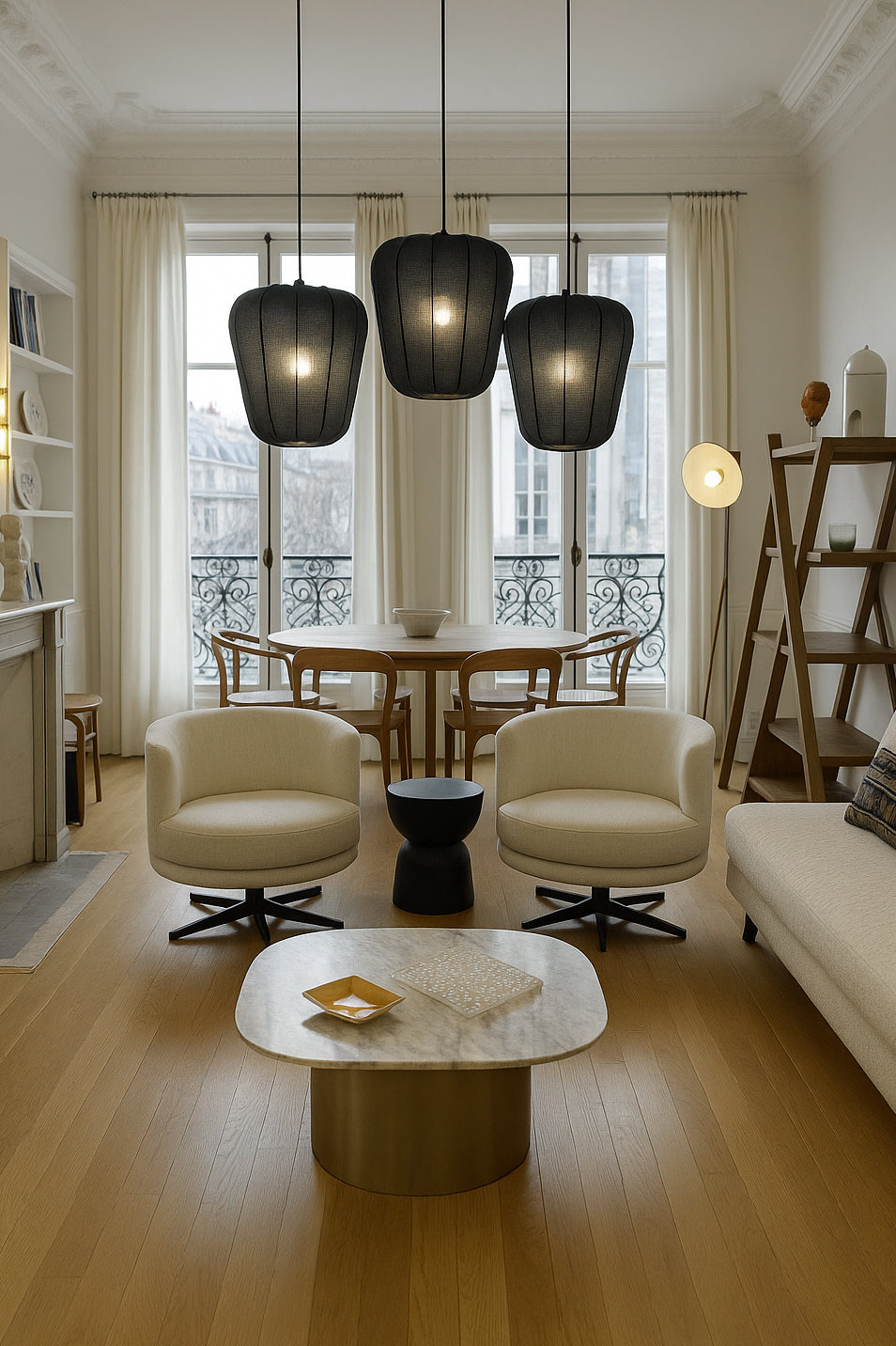Large Alba Pendant Lamp - Black Cotton and Metal