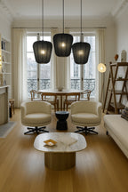 Large Alba Pendant Lamp - Black Cotton and Metal