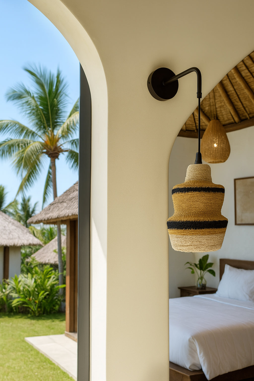 Antigua Wall Light - Seagrass - Natural/Ochre and Black Metal