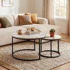 Lenny - Set of 2 Round Nesting Coffee Tables - Marble & Black