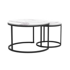 Lenny - Set of 2 Round Nesting Coffee Tables - Marble & Black