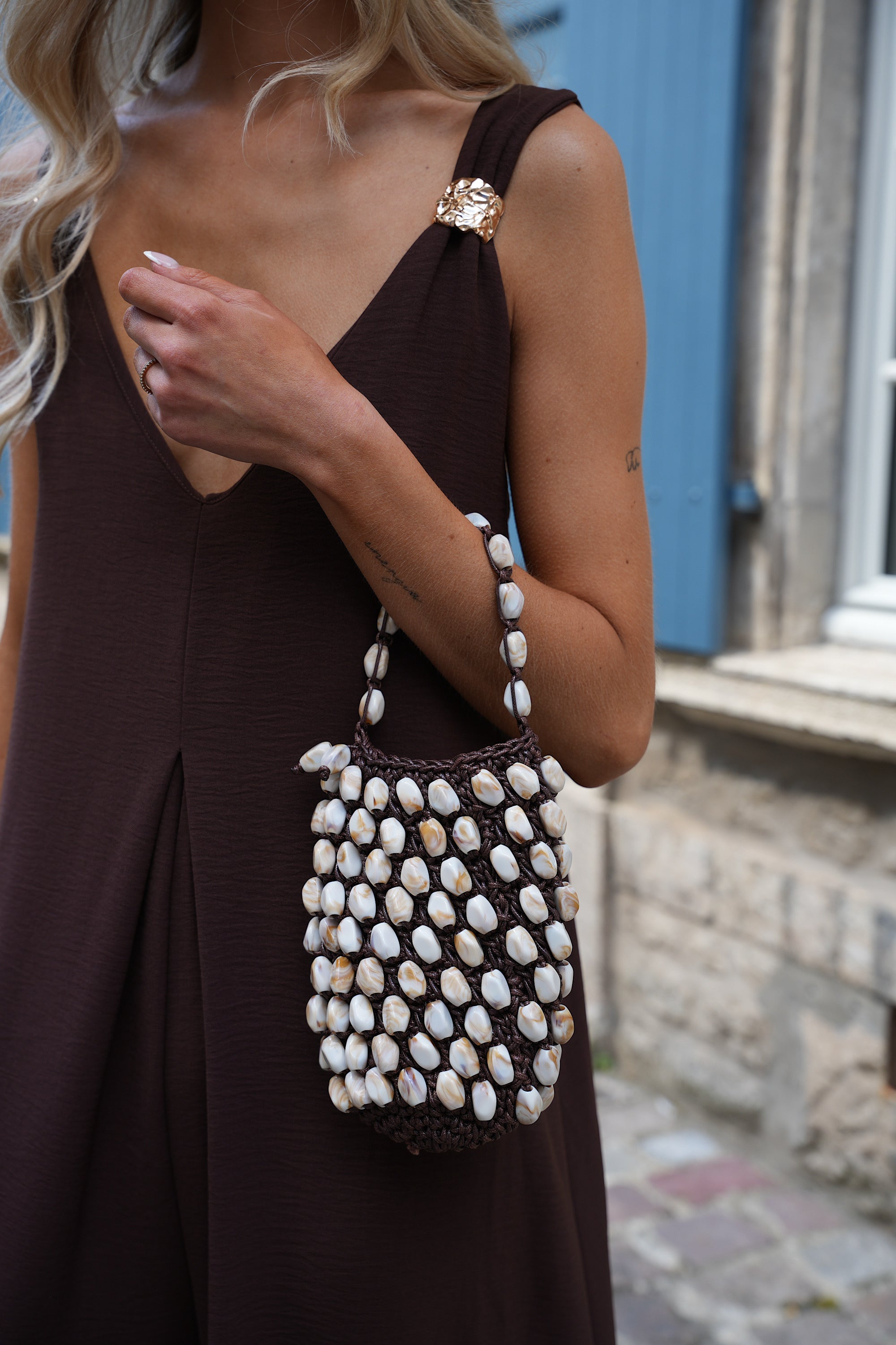 Sac Perlé Suzana - Chocolat