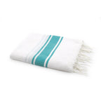 St Tropez - White Fouta - White/Turquoise Green