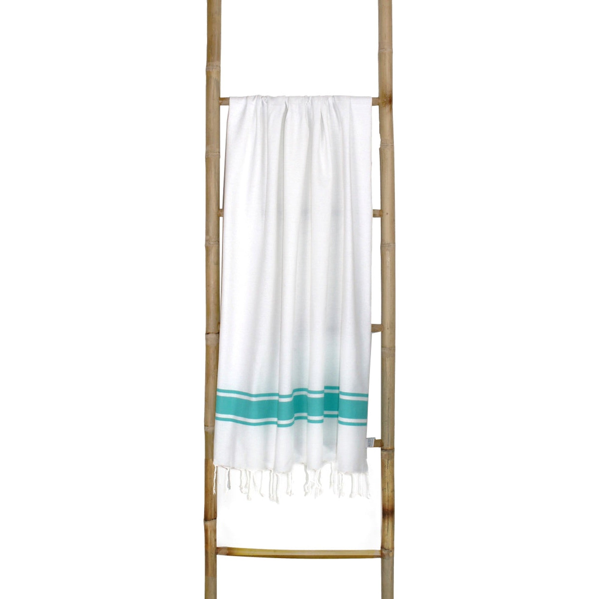 St Tropez - White Fouta - White/Turquoise Green