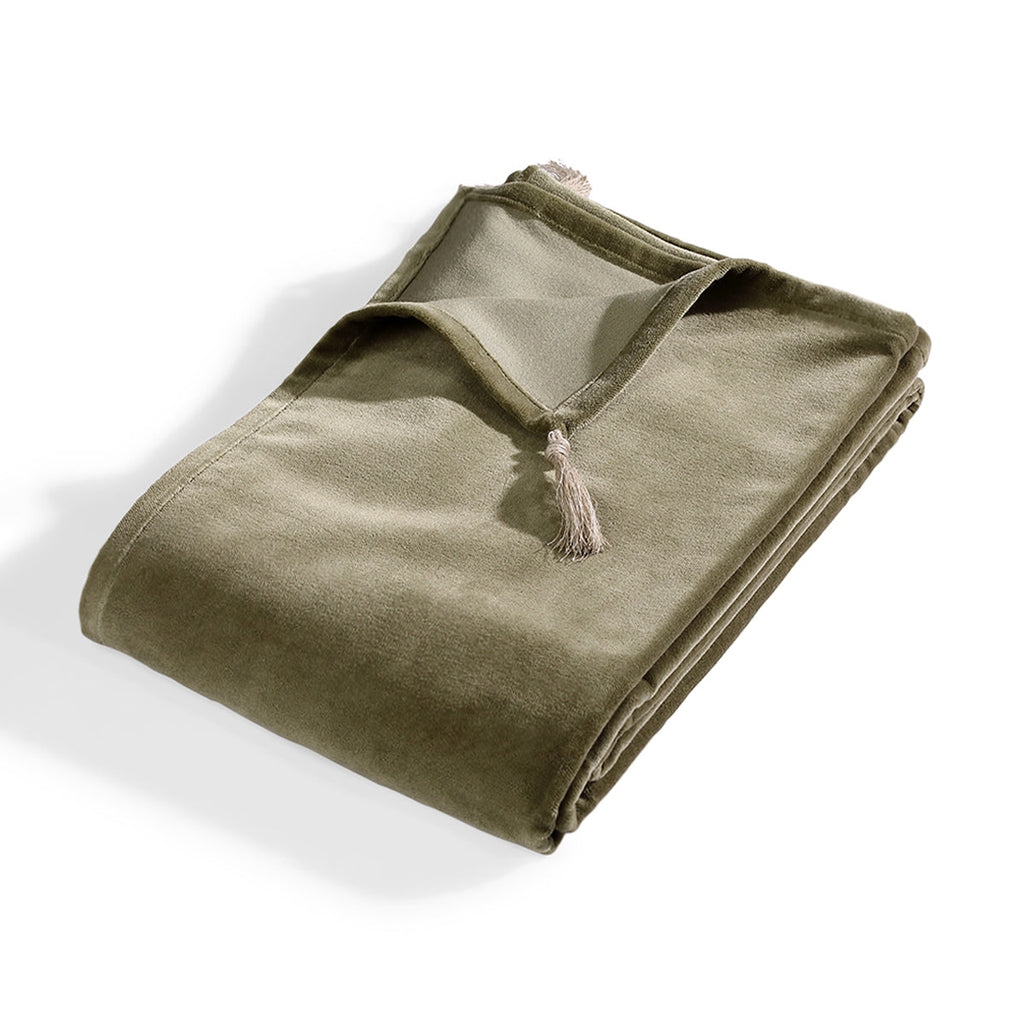 Danube - Bed Runner - Cotton Velvet - Khaki Green