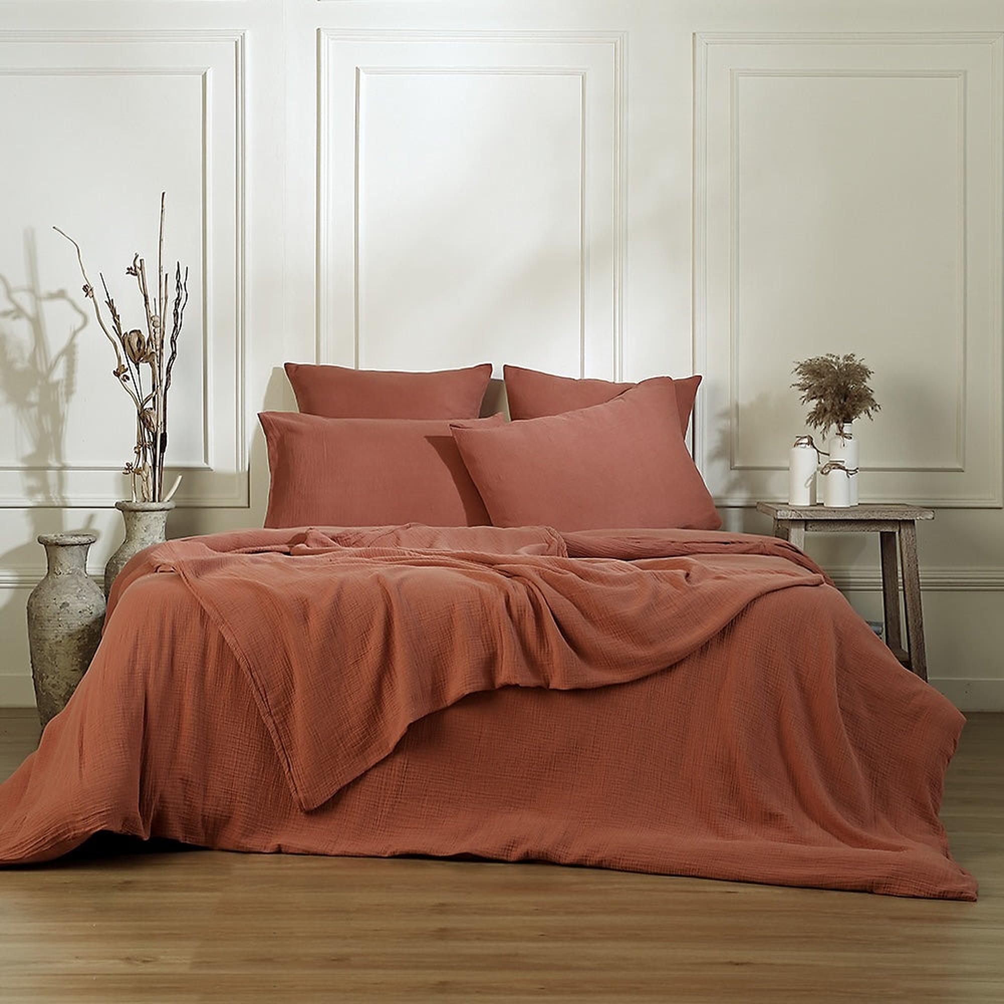 Carla - Drap Plat - Gaze De Coton - Rouge Toscane
