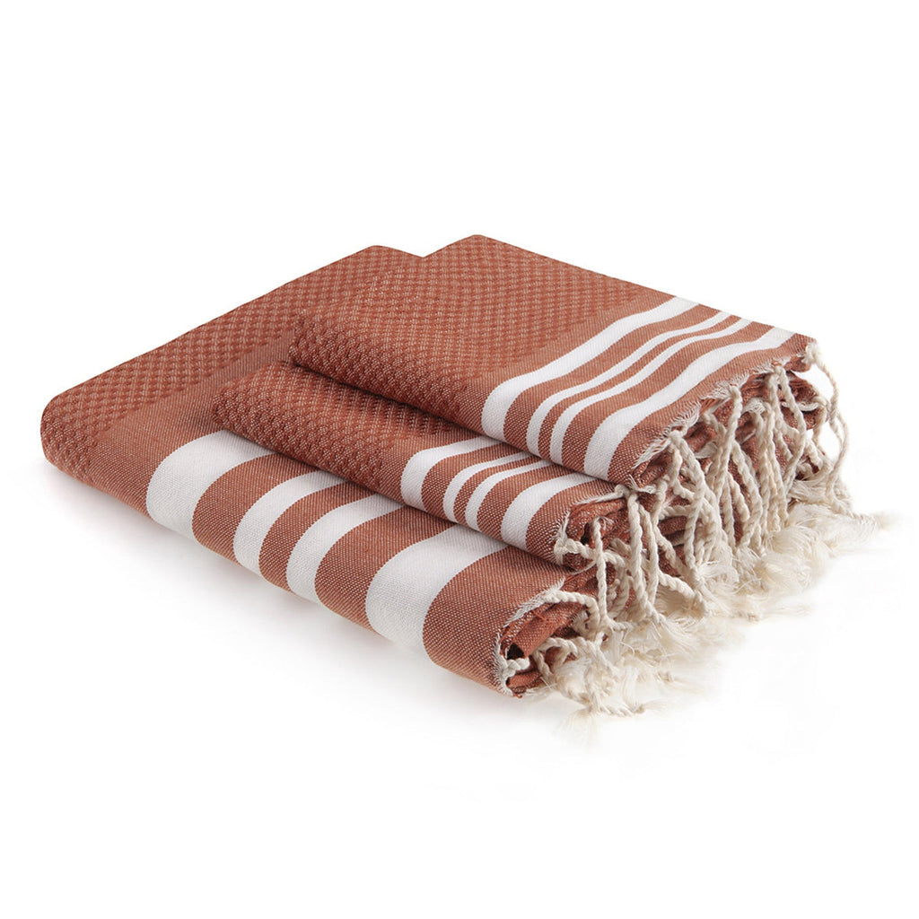 Hamptons - Foutas de baño (1 grande y 2 pequeñas) - Terracota/Blanco