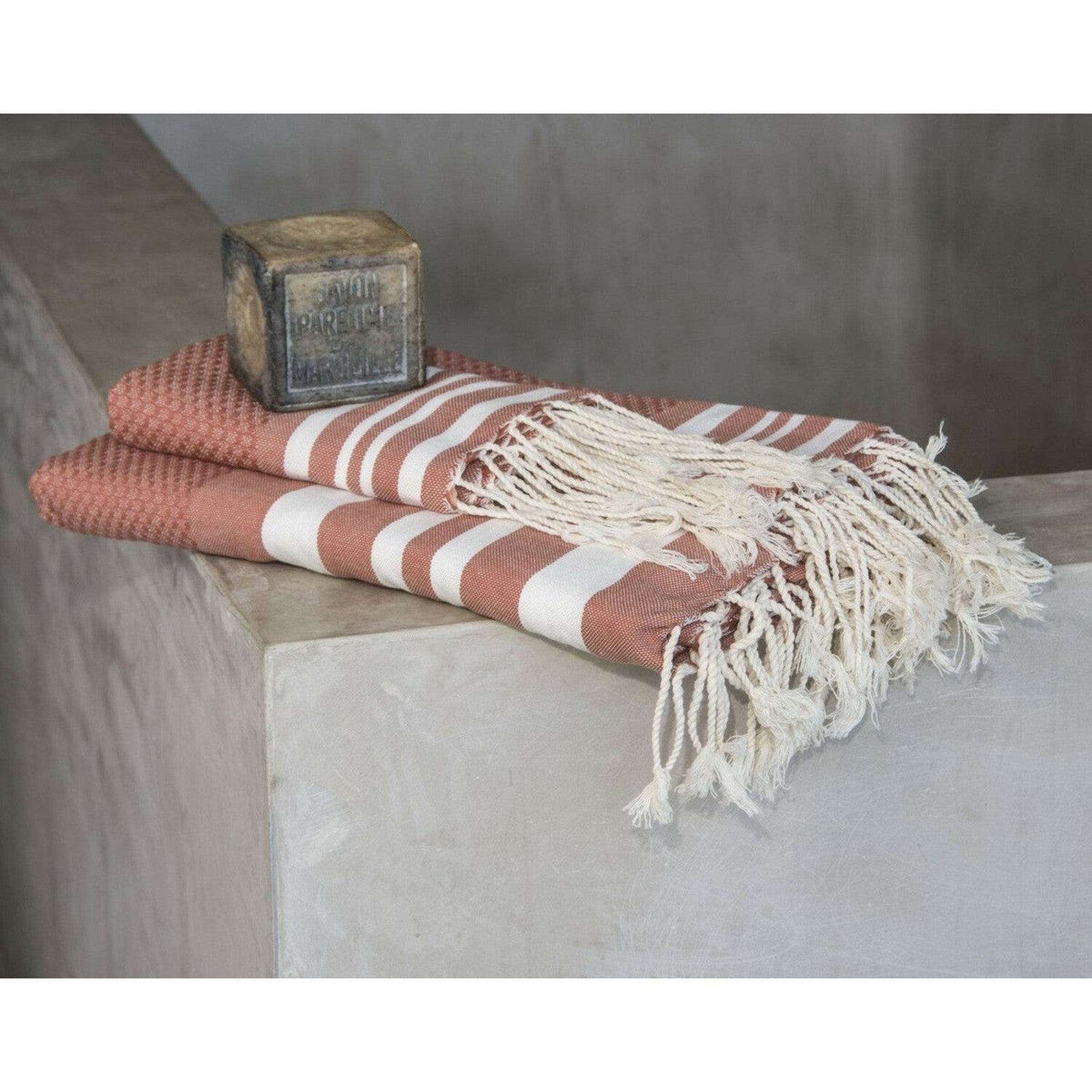 Hamptons - Foutas de baño (1 grande y 2 pequeñas) - Terracota/Blanco