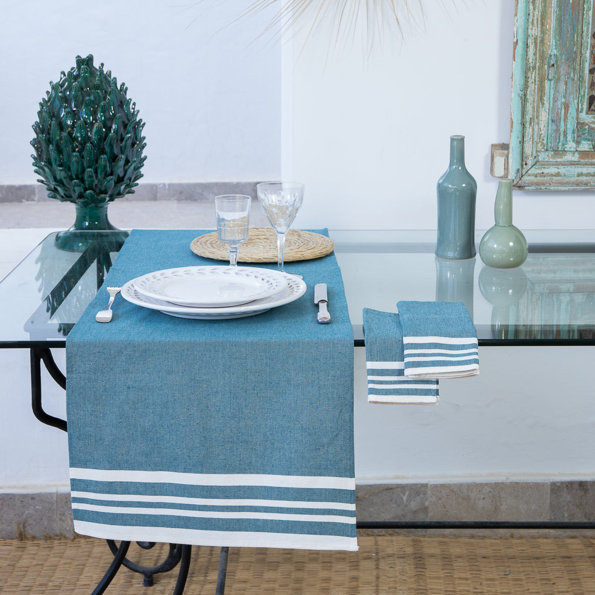Mahdia - Table Runner - Petrol Blue