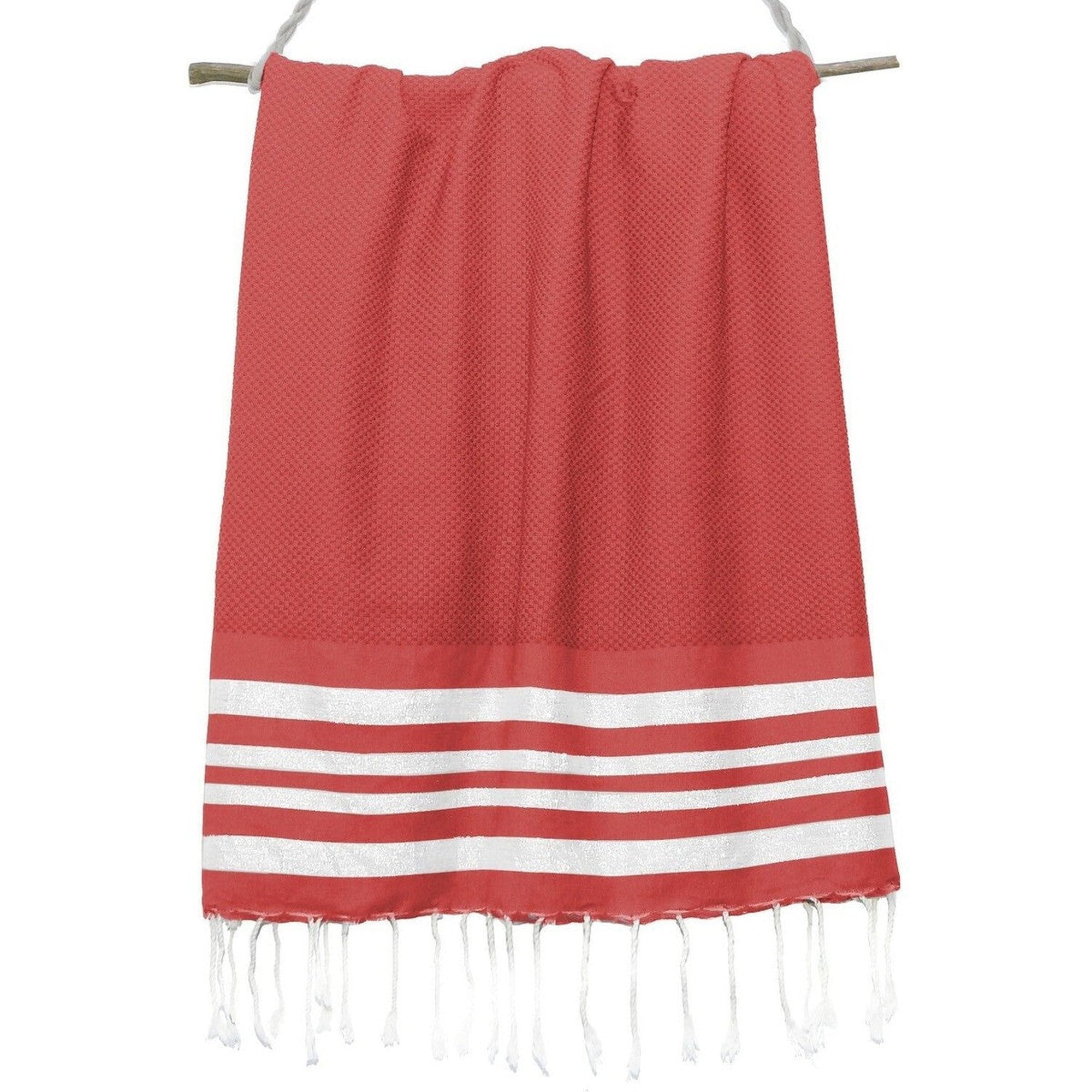 Hamptons - Fouta Honeycomb - Rojo/Plata