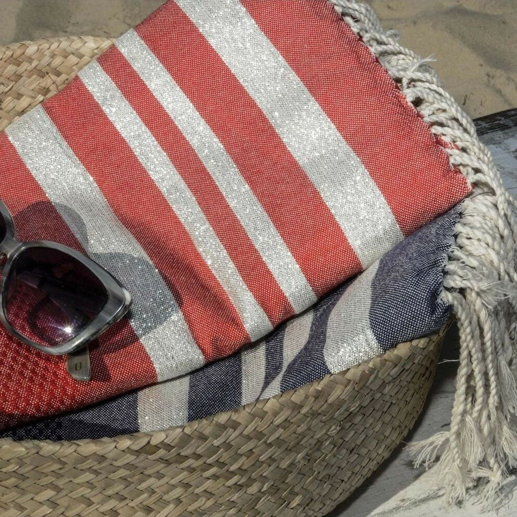 Hamptons - Fouta Honeycomb - Rojo/Plata