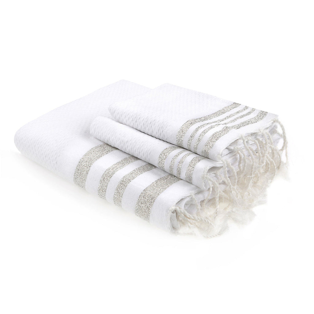 Hamptons - Foutas de Baño (1 Grande y 2 Pequeñas) - Blanco/Plata
