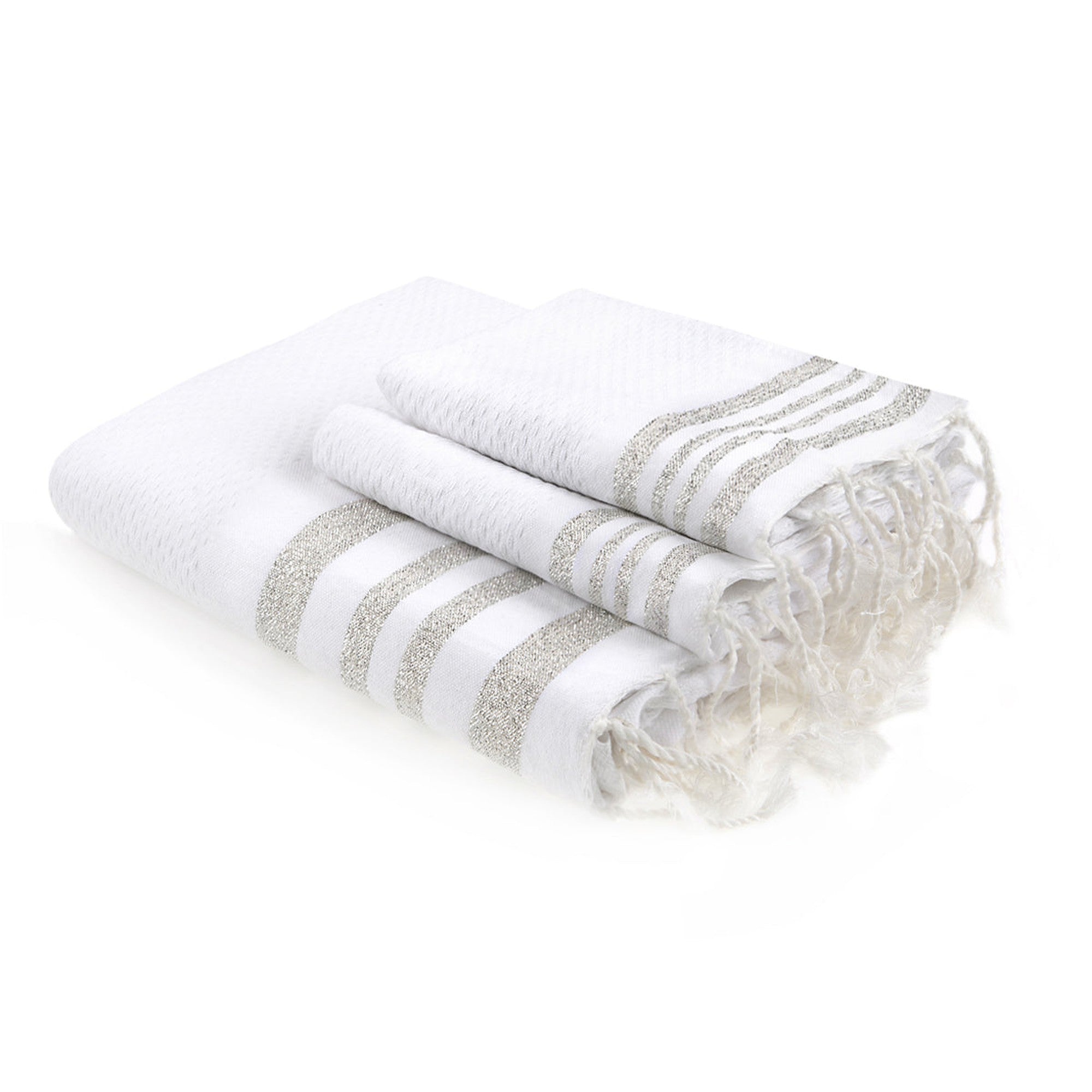 Hamptons - Foutas de Baño (1 Grande y 2 Pequeñas) - Blanco/Plata