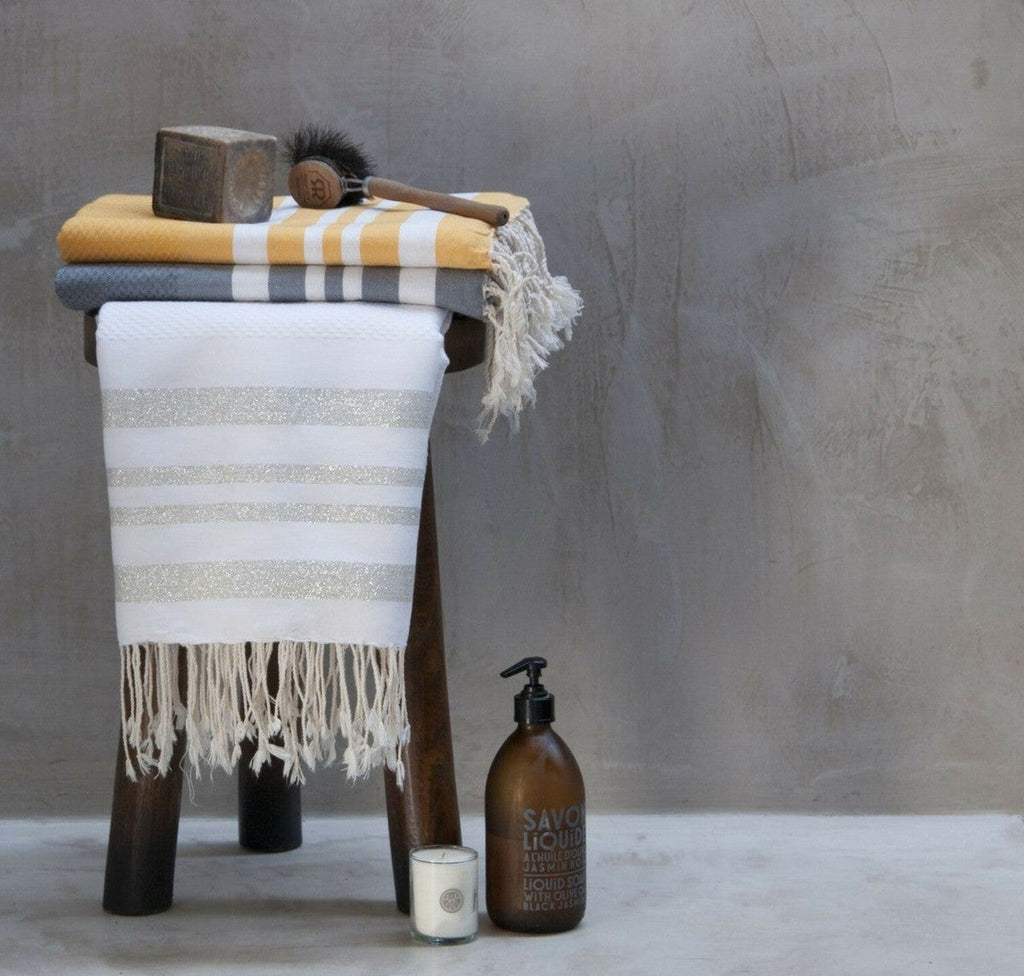 Hamptons - Foutas de Baño (1 Grande y 2 Pequeñas) - Blanco/Plata