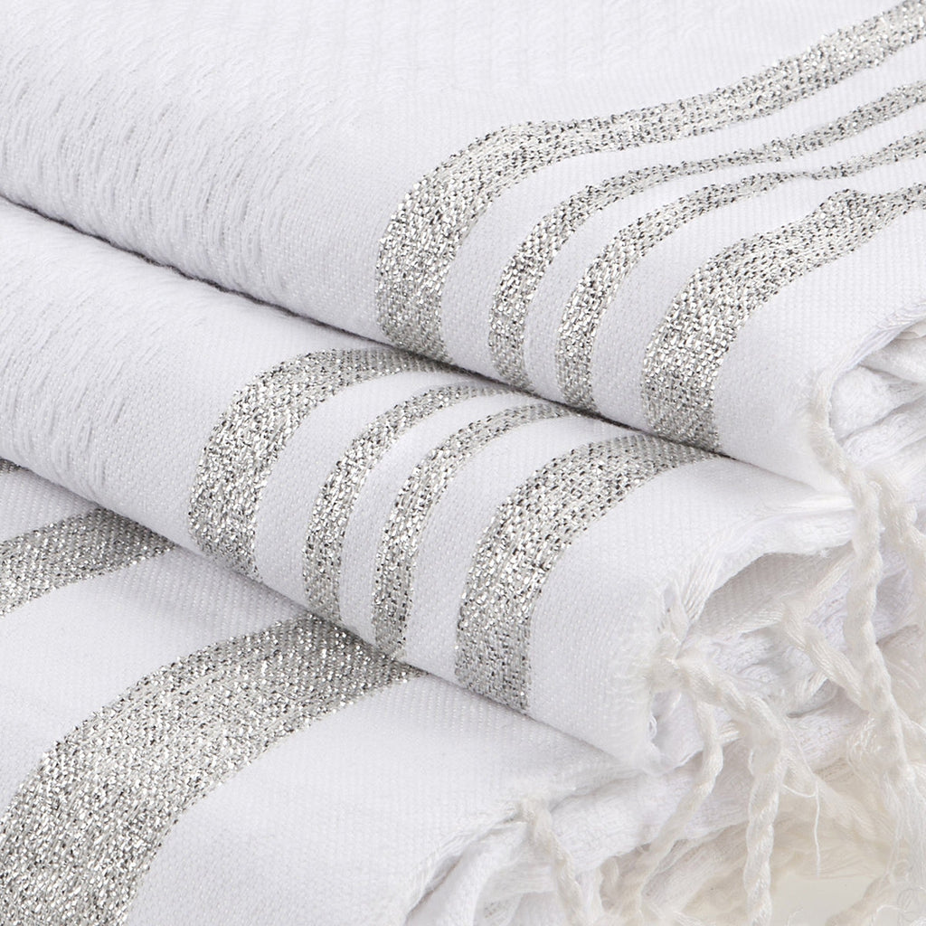 Hamptons - Foutas de Baño (1 Grande y 2 Pequeñas) - Blanco/Plata