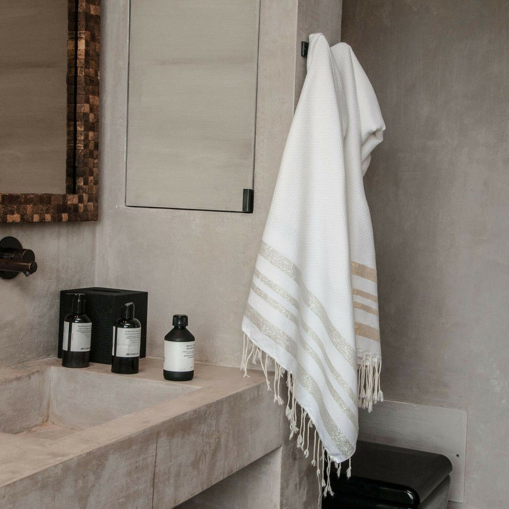 Hamptons - Foutas de Baño (1 Grande y 2 Pequeñas) - Blanco/Plata