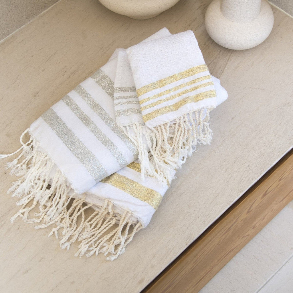 Hamptons - Foutas de Baño (1 Grande y 2 Pequeñas) - Blanco/Plata
