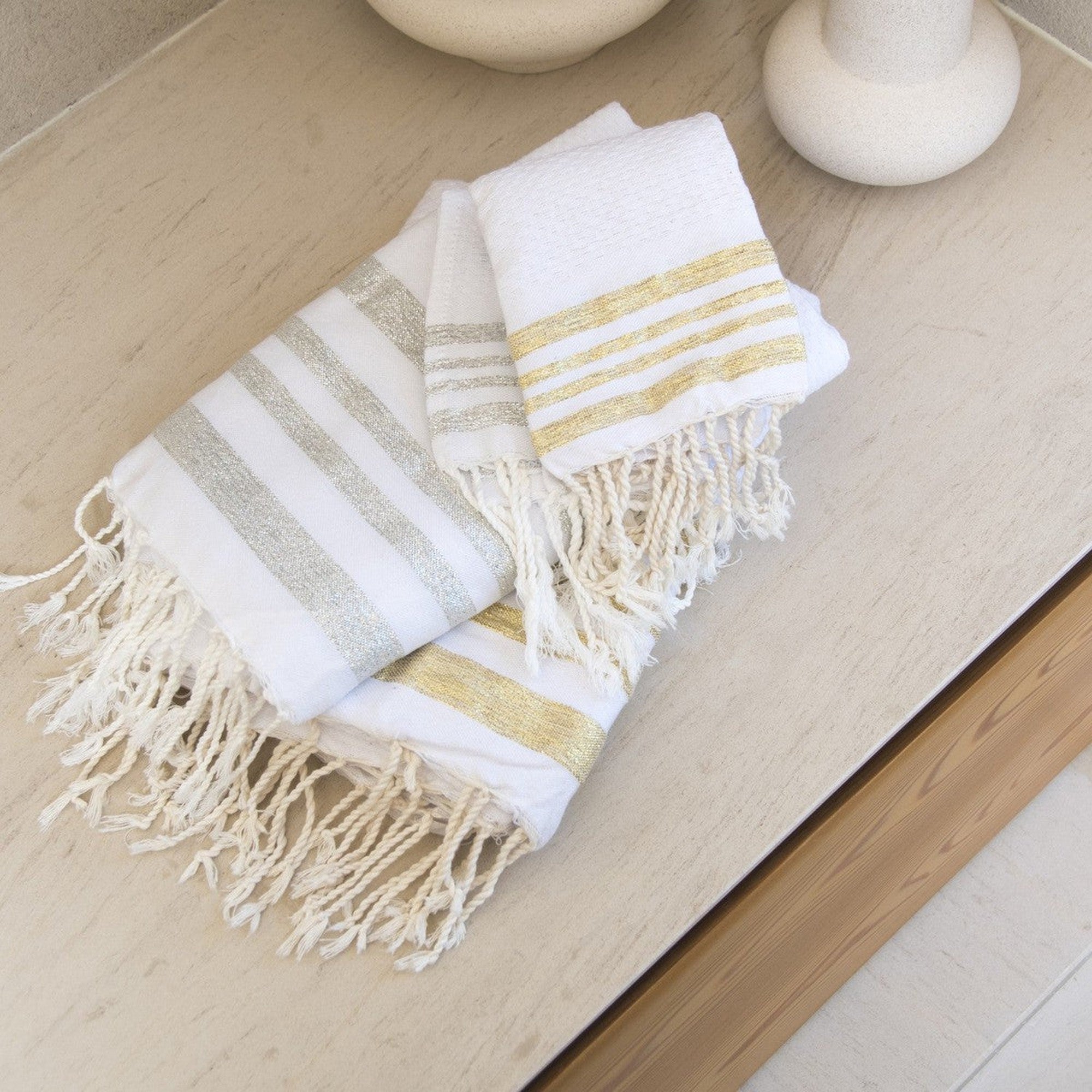 Hamptons - Foutas de Baño (1 Grande y 2 Pequeñas) - Blanco/Plata