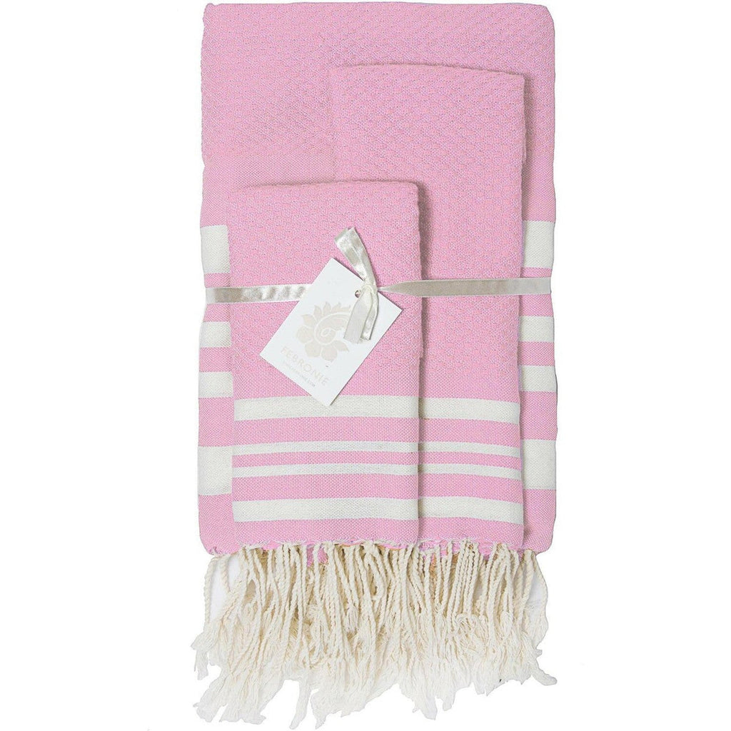 Hamptons - Foutas De Bain (1 Grande et 2 Petites) - Rose Pâle/Blanc