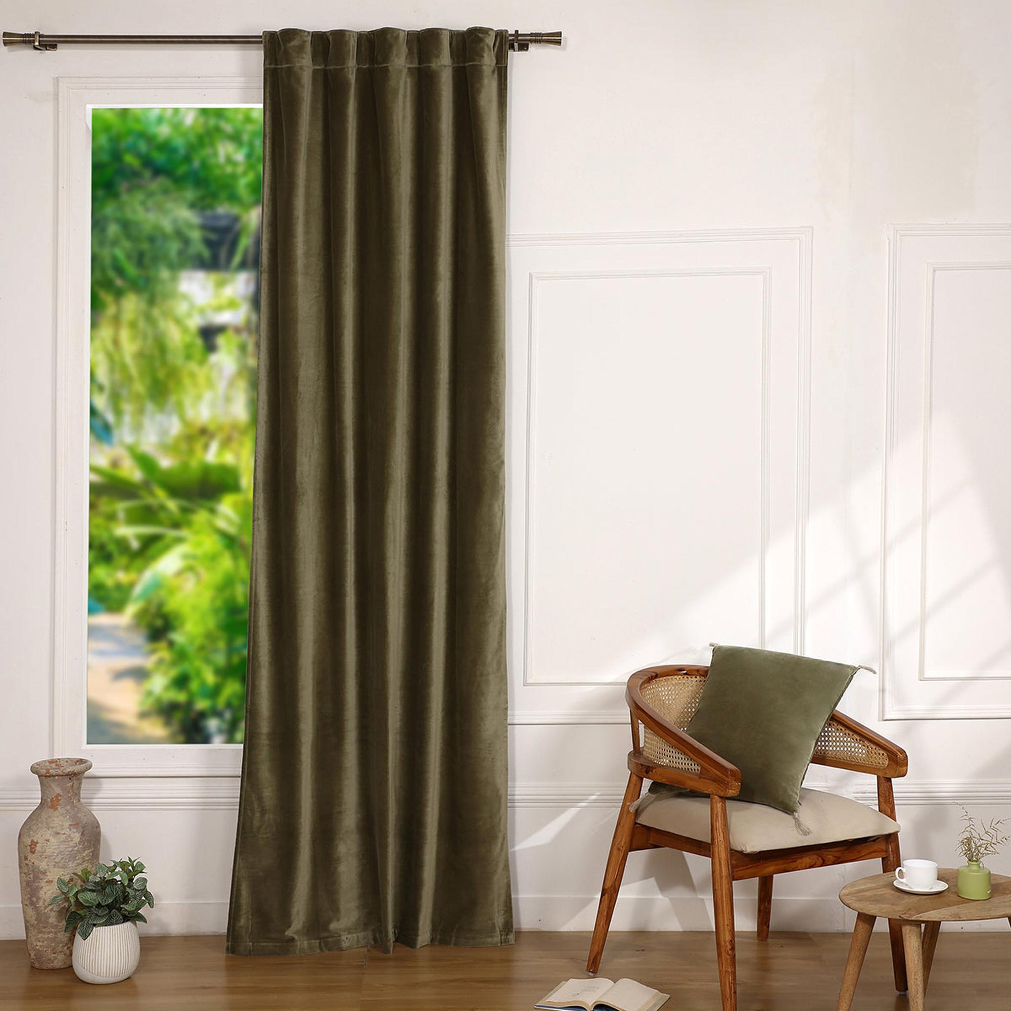 Velvet - Cortina Con Trabillas - Terciopelo De Algodón - Verde Caqui