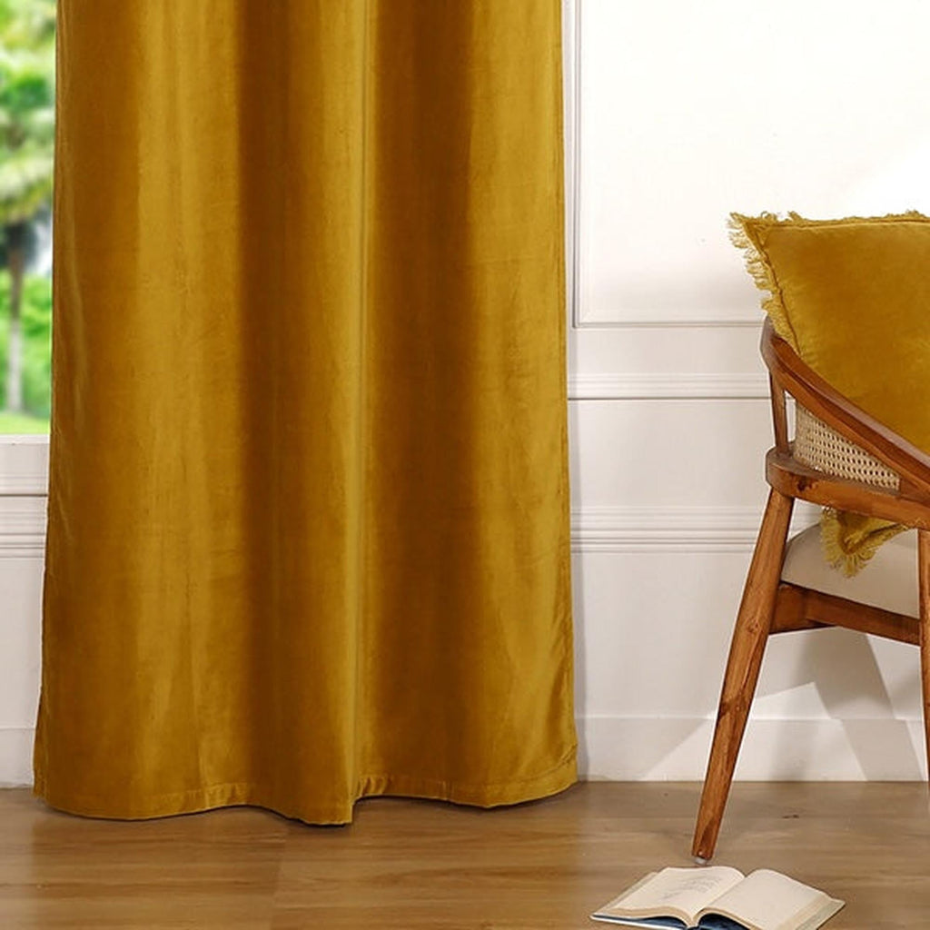 Velvet - Cortina Con Trabillas - Terciopelo De Algodón - Amarillo Mostaza