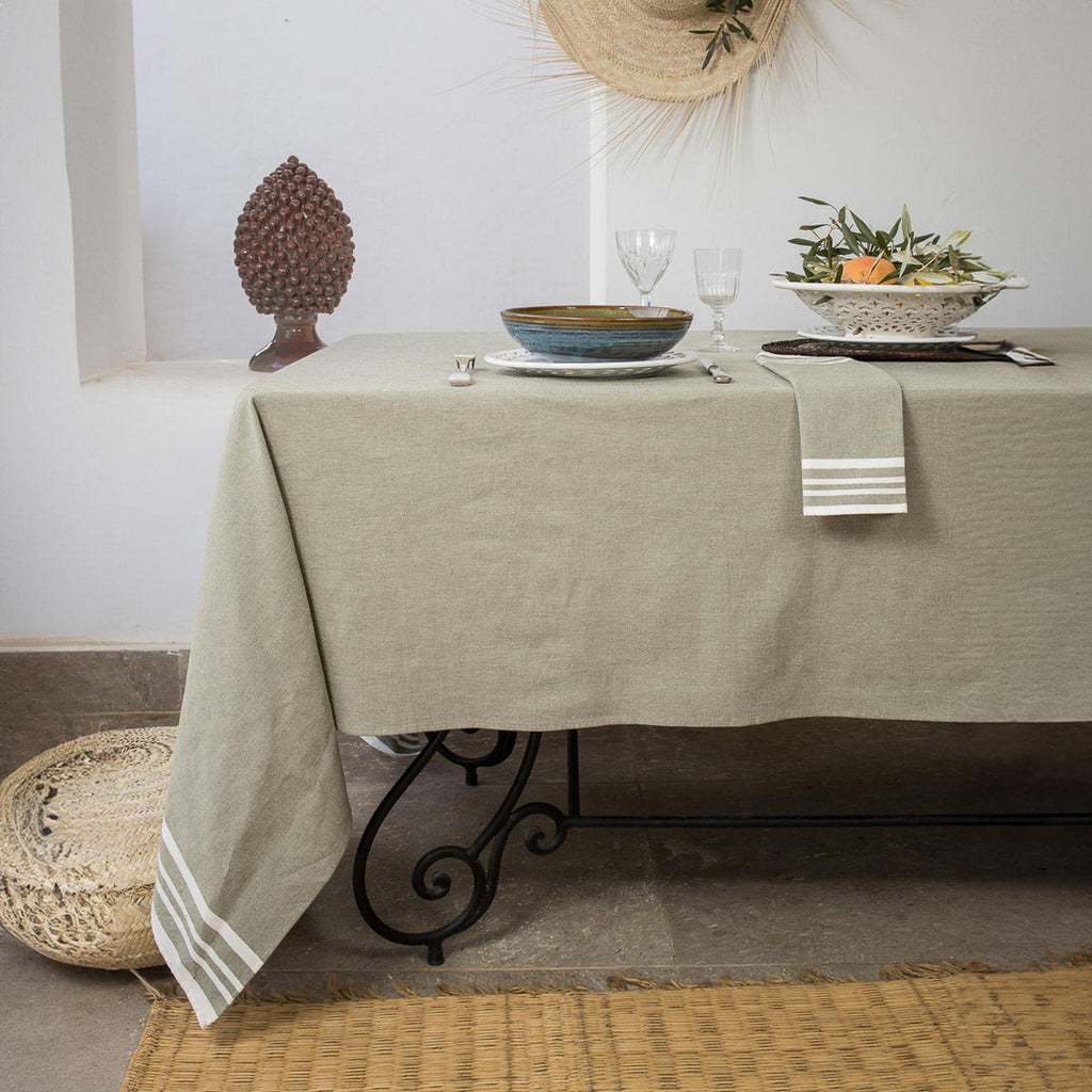 Mahdia - Tablecloth + 10 Napkins - Olive Green