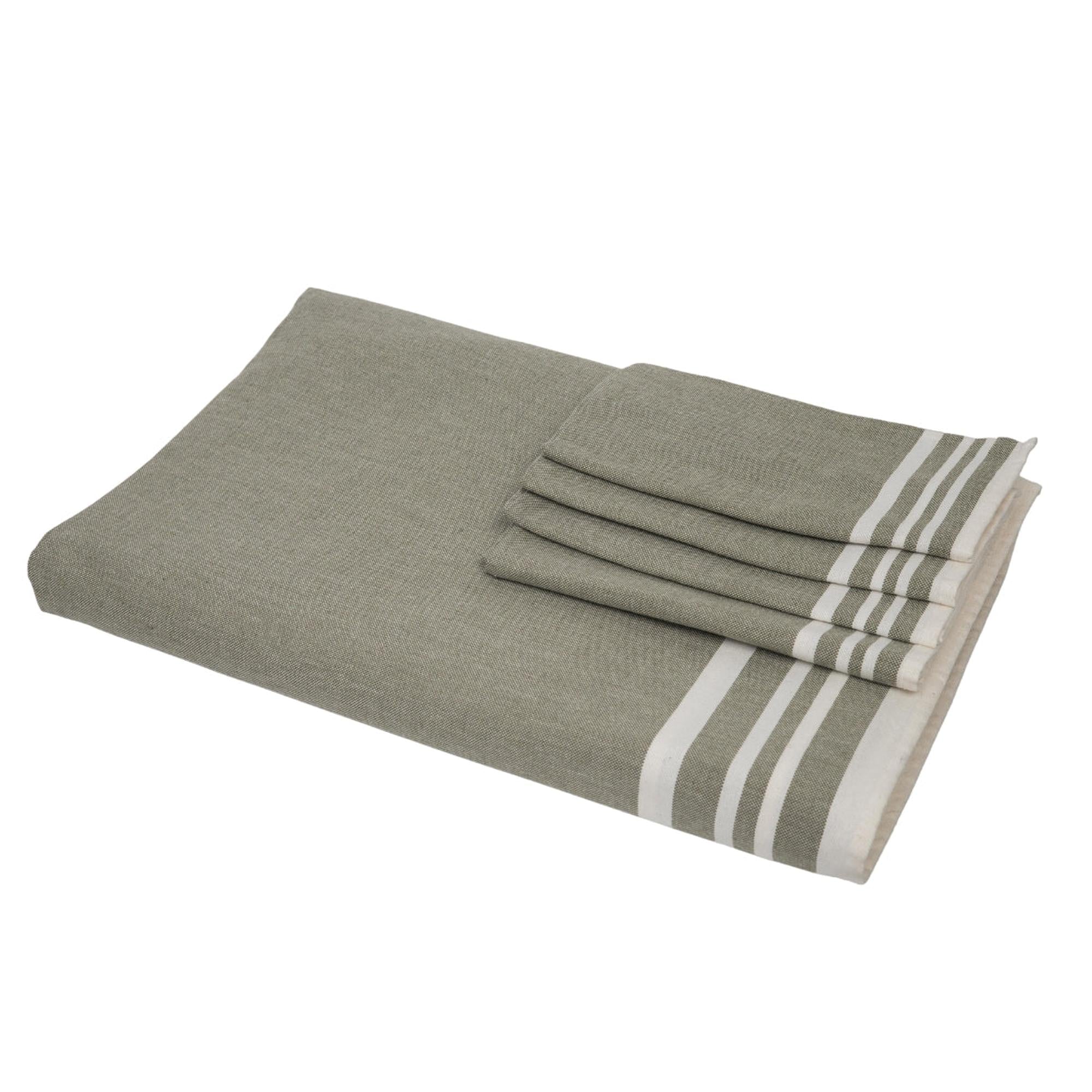 Mahdia - Tablecloth + 10 Napkins - Olive Green