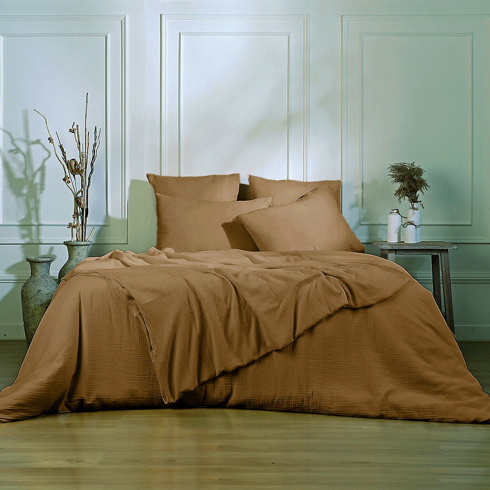 Carla - Pillowcase (X2) - Cotton Gauze - Hazelnut