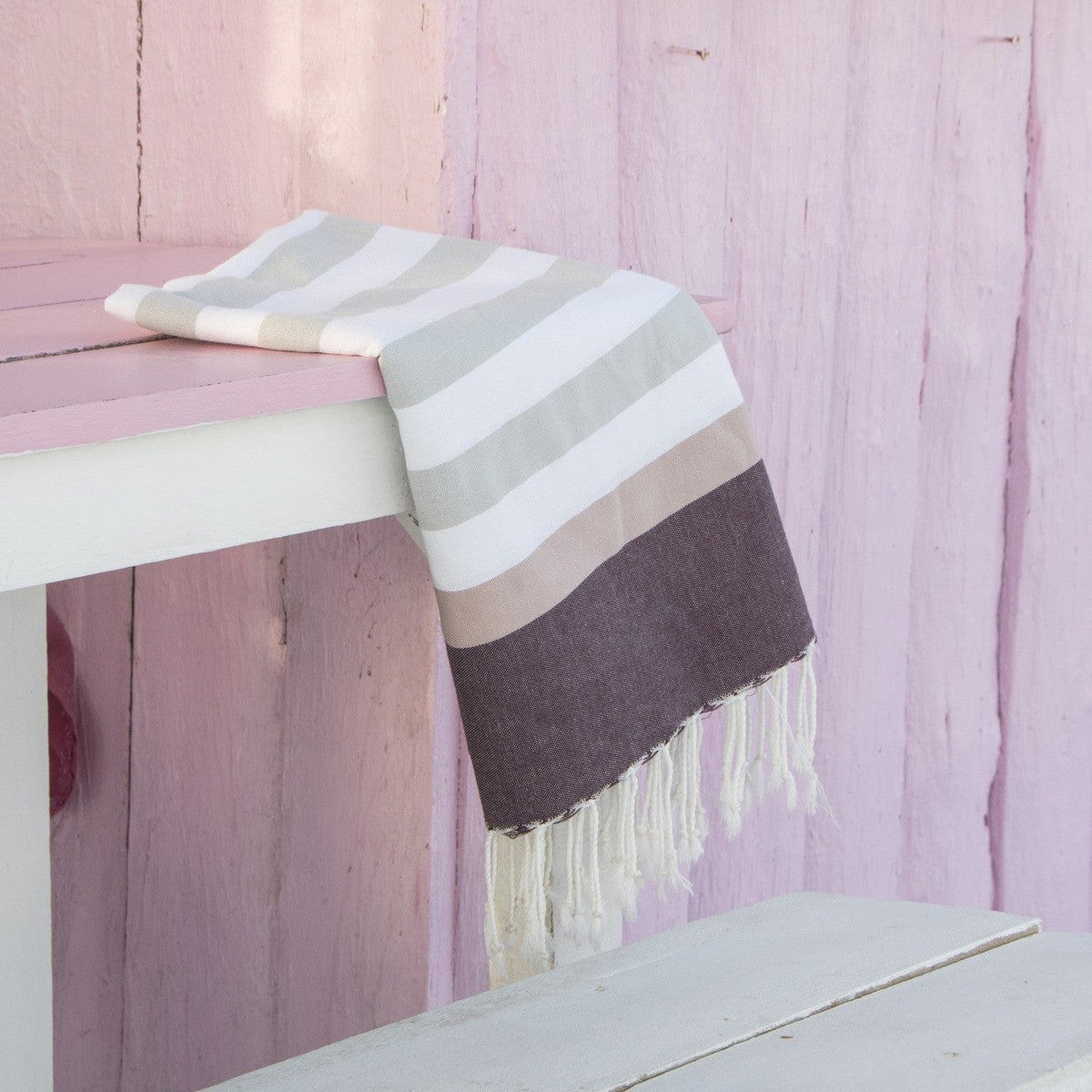 Arcachon - Fouta Tricolore - Gris/Rosa/Ciruela