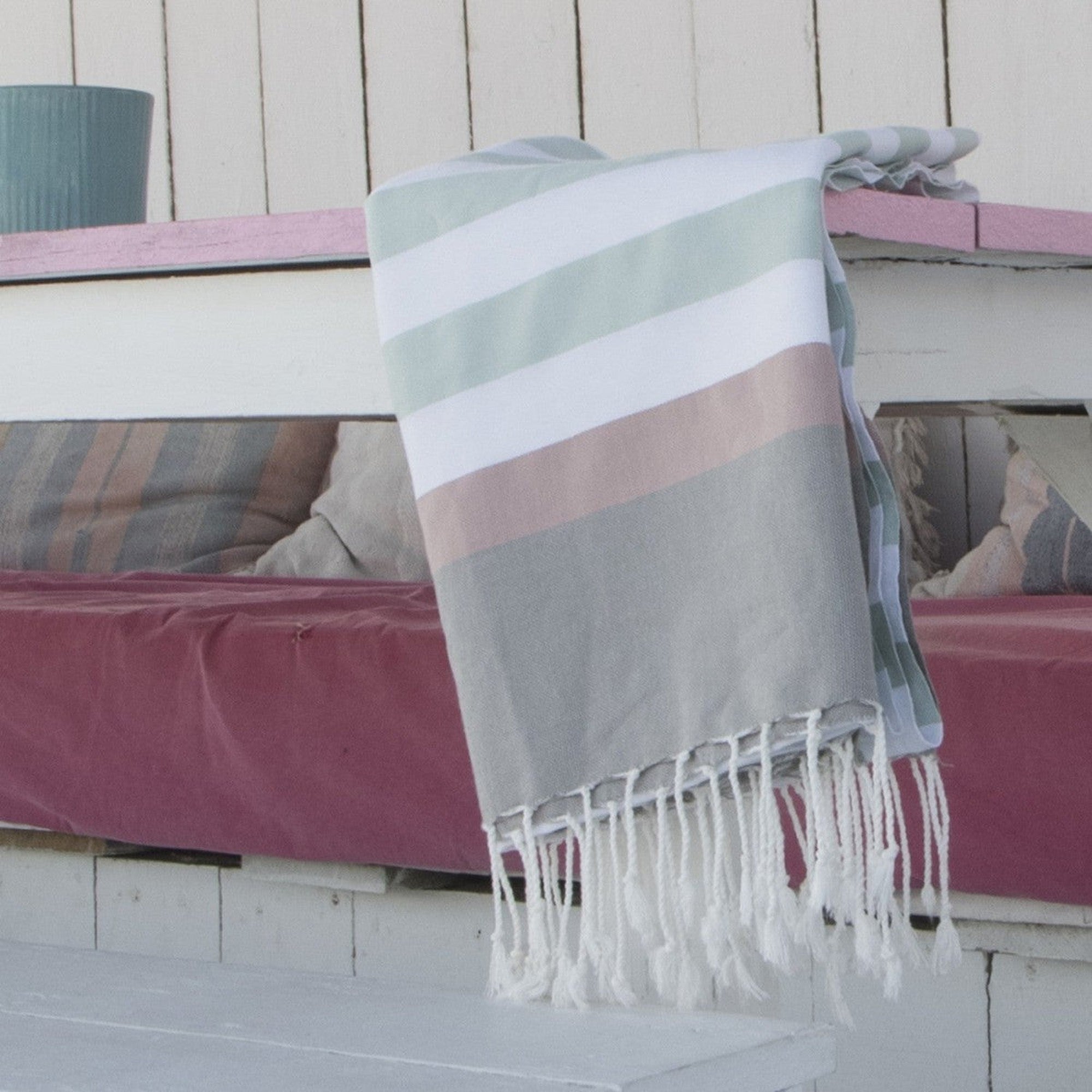 Arcachon - Fouta Tricolore - Agua De Nil/Rosa Pálido