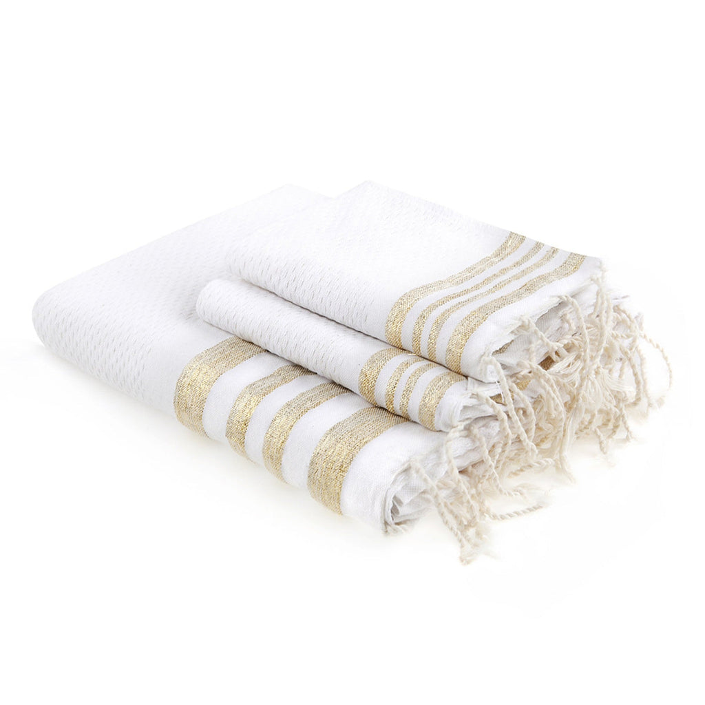 Hamptons - Foutas de Baño (1 Grande y 2 Pequeñas) - Blanco/Oro