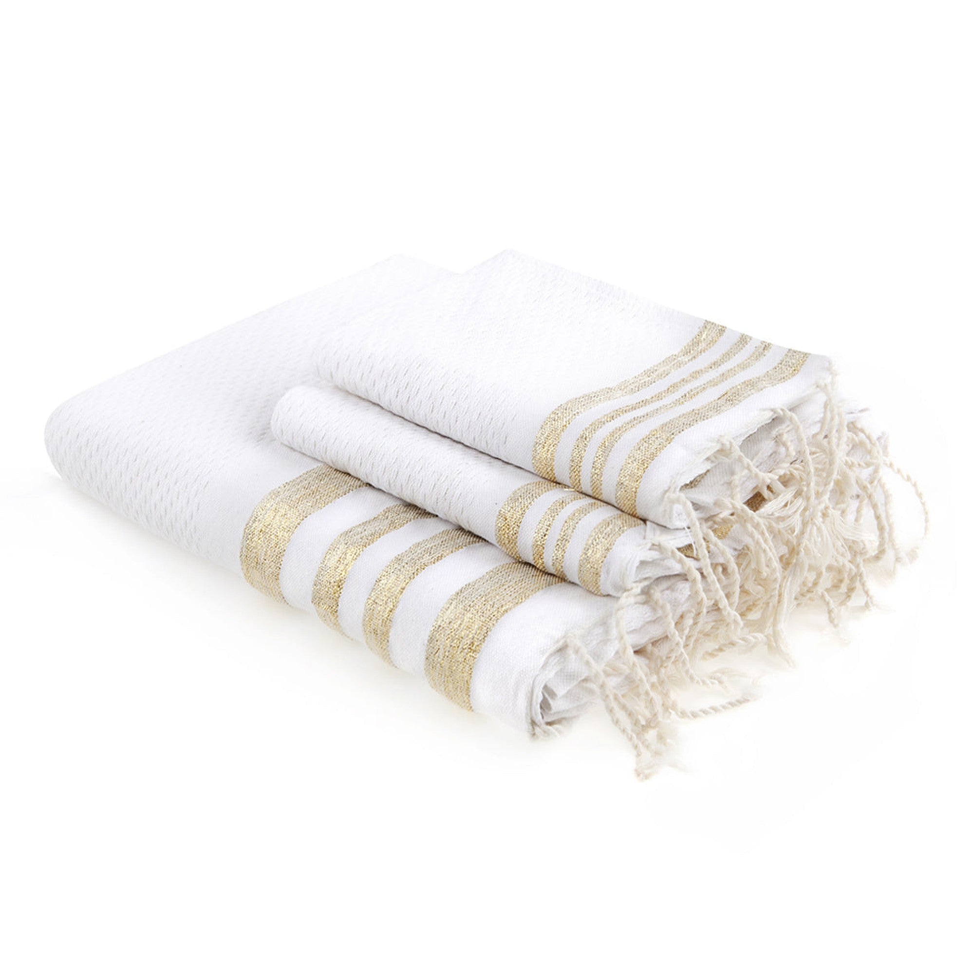 Hamptons - Foutas de Baño (1 Grande y 2 Pequeñas) - Blanco/Oro