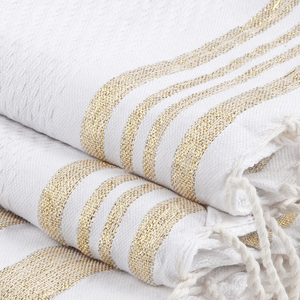 Hamptons - Foutas de Baño (1 Grande y 2 Pequeñas) - Blanco/Oro
