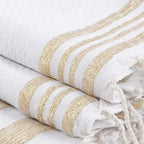 Hamptons - Foutas de Baño (1 Grande y 2 Pequeñas) - Blanco/Oro