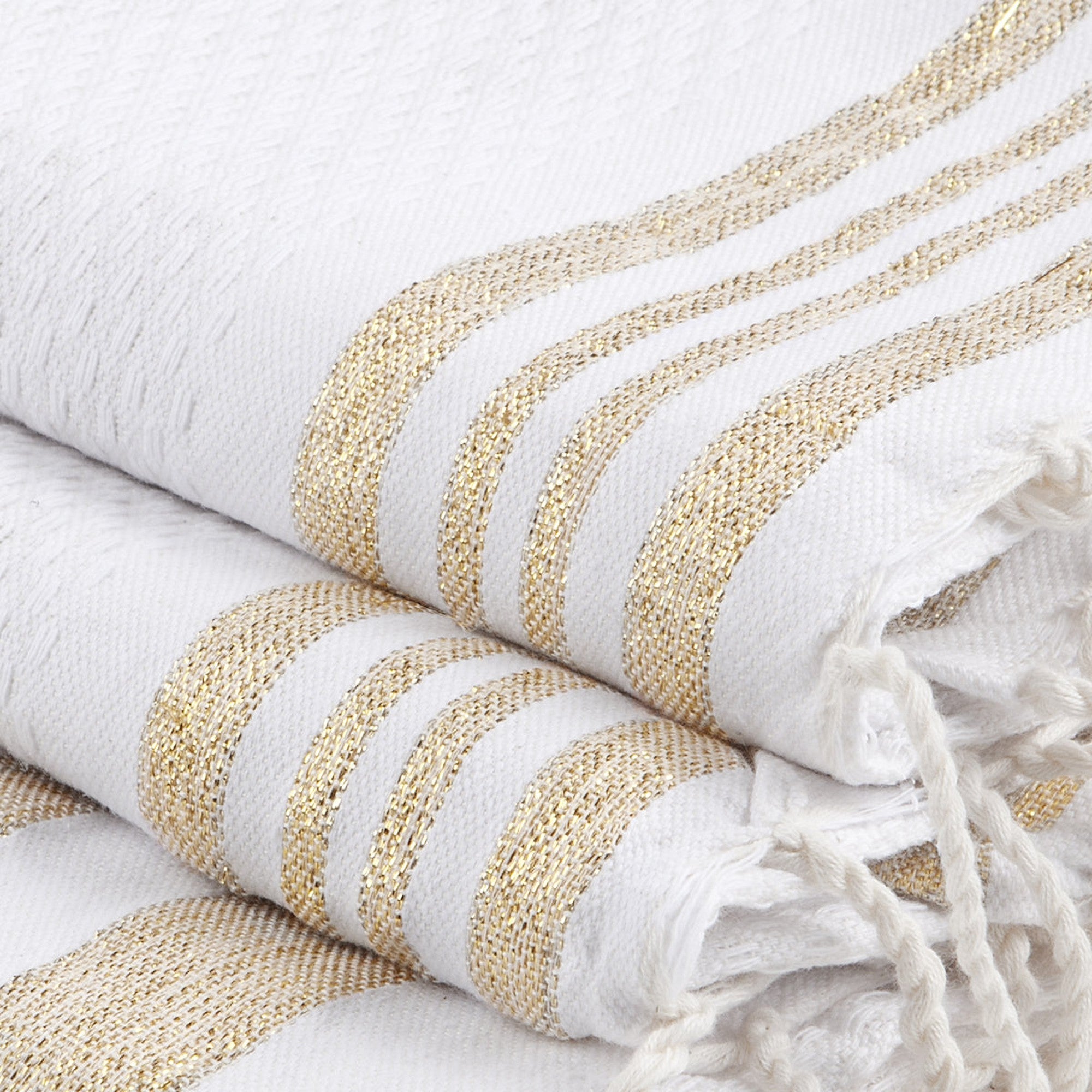 Hamptons - Foutas de Baño (1 Grande y 2 Pequeñas) - Blanco/Oro