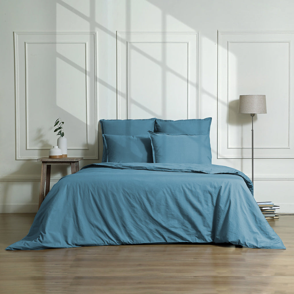 Gaia - Set de 2 Fundas de Almohada - Algodón Orgánico y Lyocell - Azul Tormenta