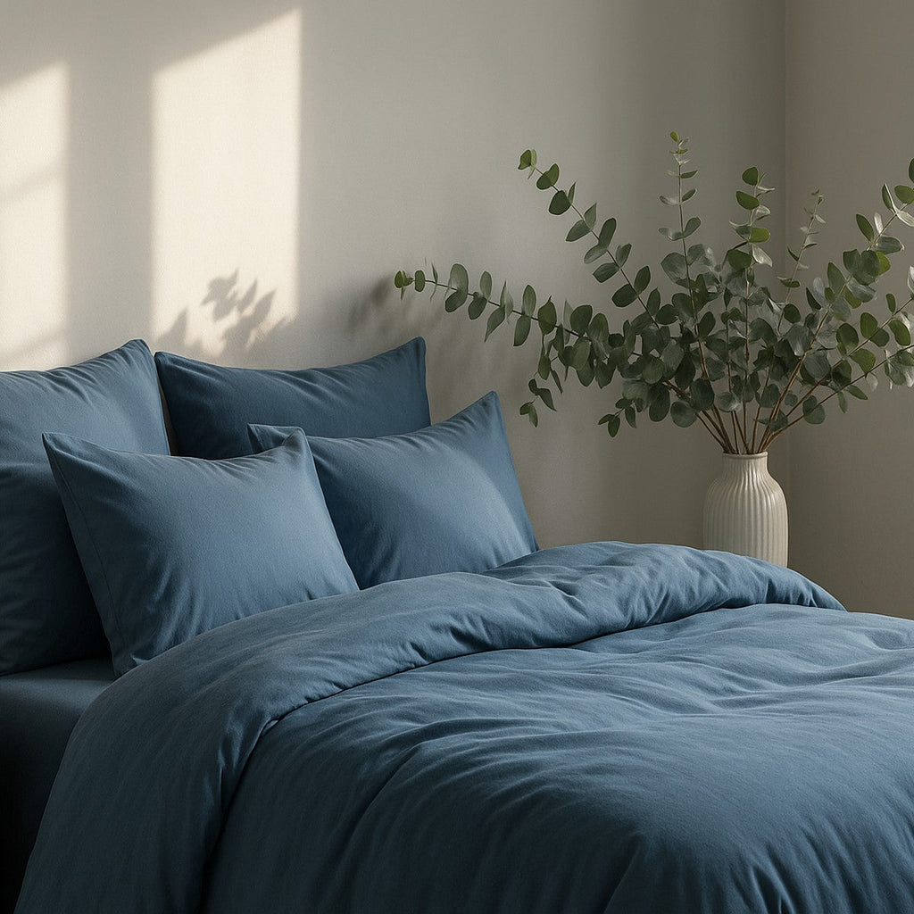 Gaia - Set de 2 Fundas de Almohada - Algodón Orgánico y Lyocell - Azul Tormenta