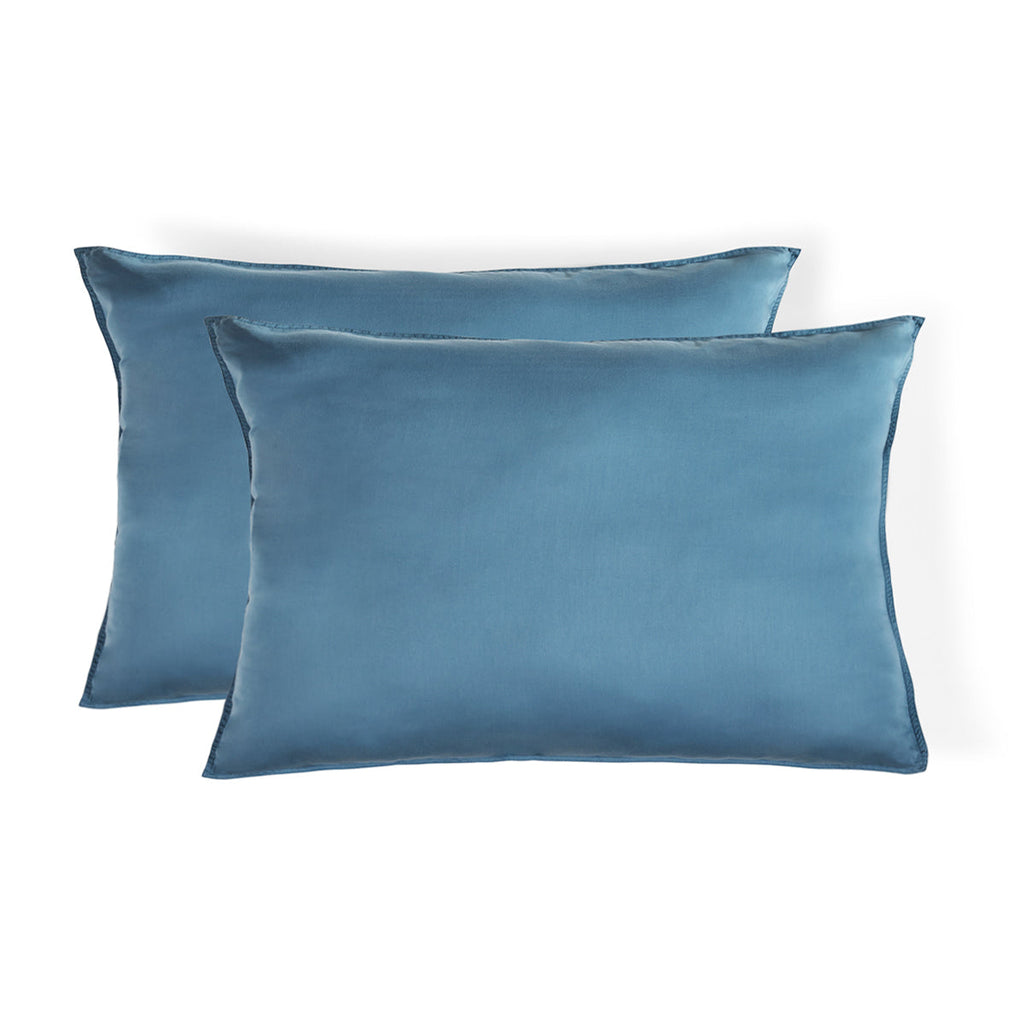 Gaia - Set de 2 Fundas de Almohada - Algodón Orgánico y Lyocell - Azul Tormenta