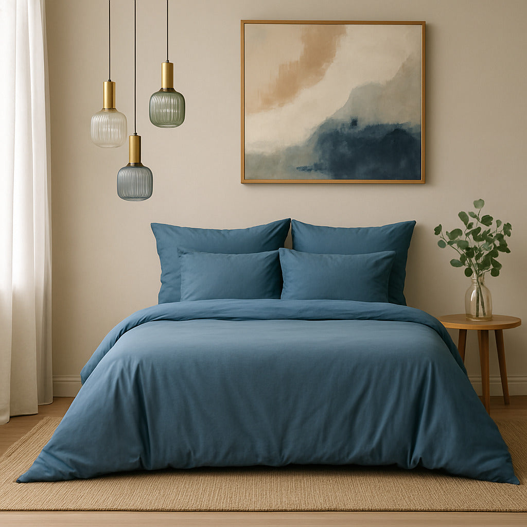 Gaia - Set de 2 Fundas de Almohada - Algodón Orgánico y Lyocell - Azul Tormenta